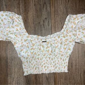 Billabong White Floral Smocked Crop Top